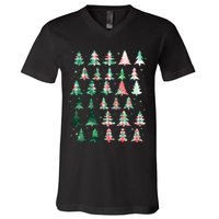 Festive Christmas Trees Patterns Mash Up V-Neck T-Shirt