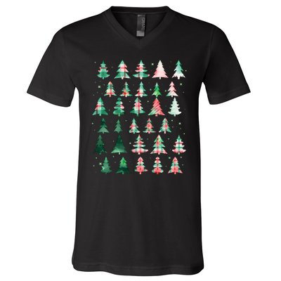 Festive Christmas Trees Patterns Mash Up V-Neck T-Shirt