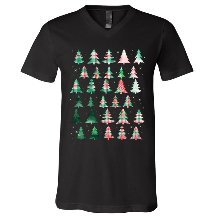 Festive Christmas Trees Patterns Mash Up V-Neck T-Shirt