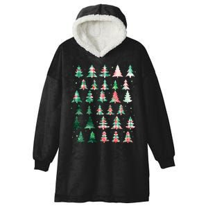 Festive Christmas Trees Patterns Mash Up Hooded Wearable Blanket