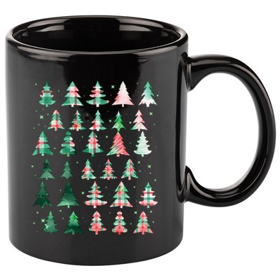 Festive Christmas Trees Patterns Mash Up 11oz C Handle Ceramic Mug