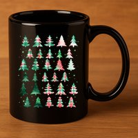 Festive Christmas Trees Patterns Mash Up 11oz C Handle Ceramic Mug