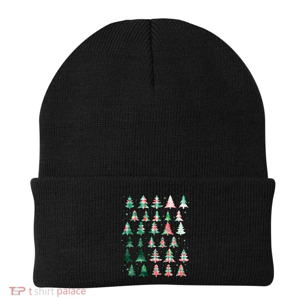 Festive Christmas Trees Patterns Mash Up Knit Cap Winter Beanie