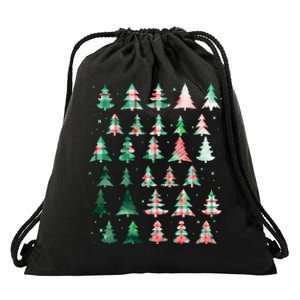 Festive Christmas Trees Patterns Mash Up Drawstring Bag