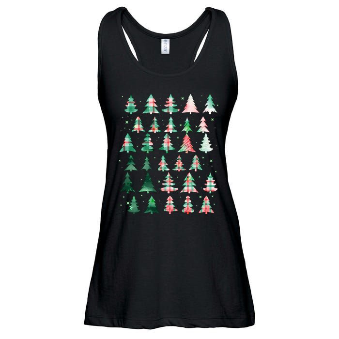 Festive Christmas Trees Patterns Mash Up Ladies Essential Flowy Tank