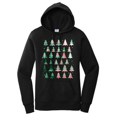 Festive Christmas Trees Patterns Mash Up Women's Pullover Hoodie