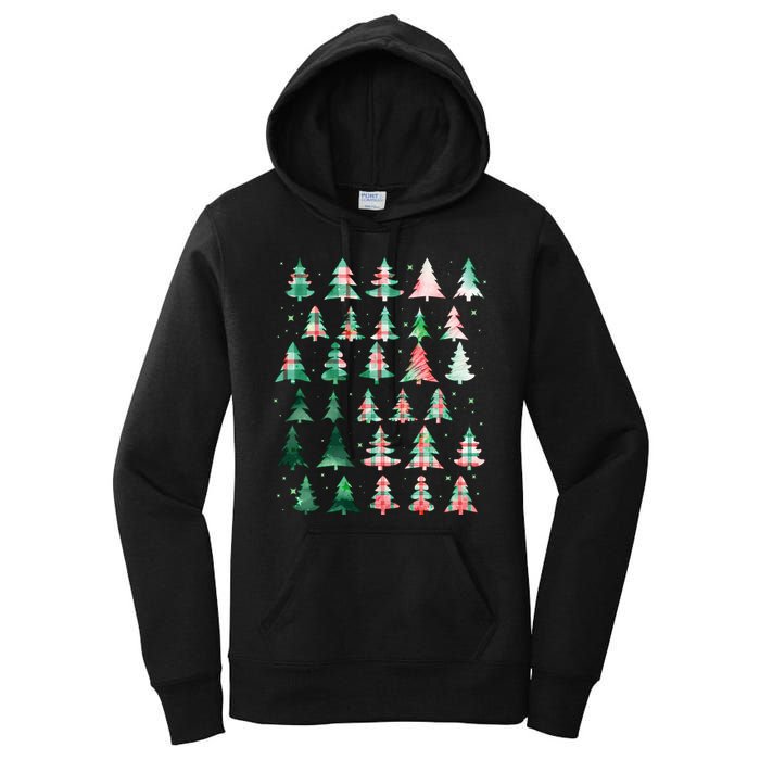 Festive Christmas Trees Patterns Mash Up Women's Pullover Hoodie