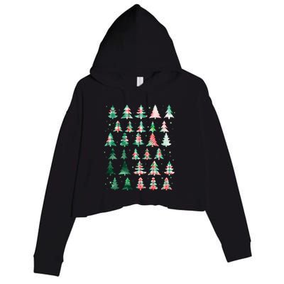 Festive Christmas Trees Patterns Mash Up Crop Fleece Hoodie