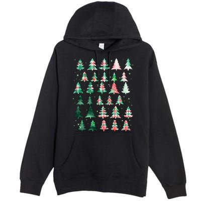 Festive Christmas Trees Patterns Mash Up Premium Pullover Hoodie