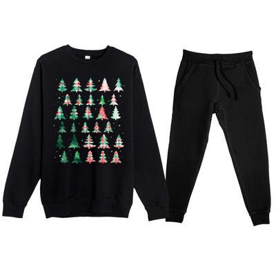 Festive Christmas Trees Patterns Mash Up Premium Crewneck Sweatsuit Set