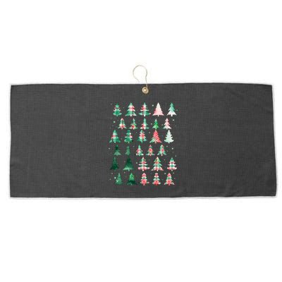 Festive Christmas Trees Patterns Mash Up Large Microfiber Waffle Golf Towel