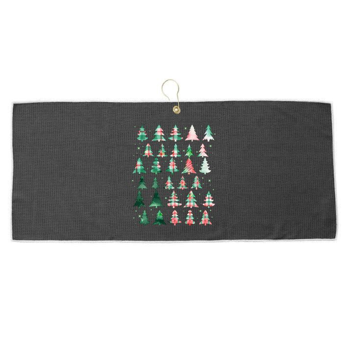 Festive Christmas Trees Patterns Mash Up Large Microfiber Waffle Golf Towel