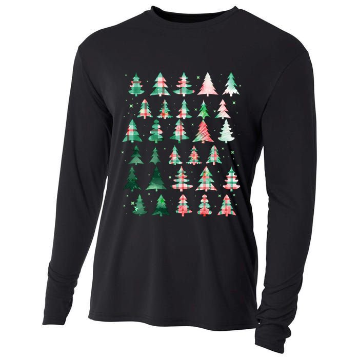 Festive Christmas Trees Patterns Mash Up Cooling Performance Long Sleeve Crew