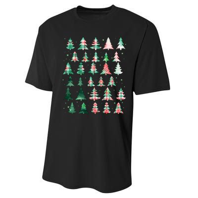 Festive Christmas Trees Patterns Mash Up Performance Sprint T-Shirt