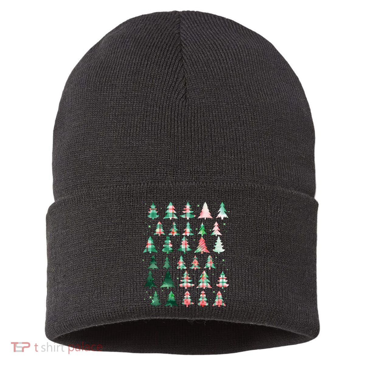 Festive Christmas Trees Patterns Mash Up Sustainable Knit Beanie