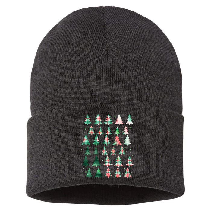 Festive Christmas Trees Patterns Mash Up Sustainable Knit Beanie