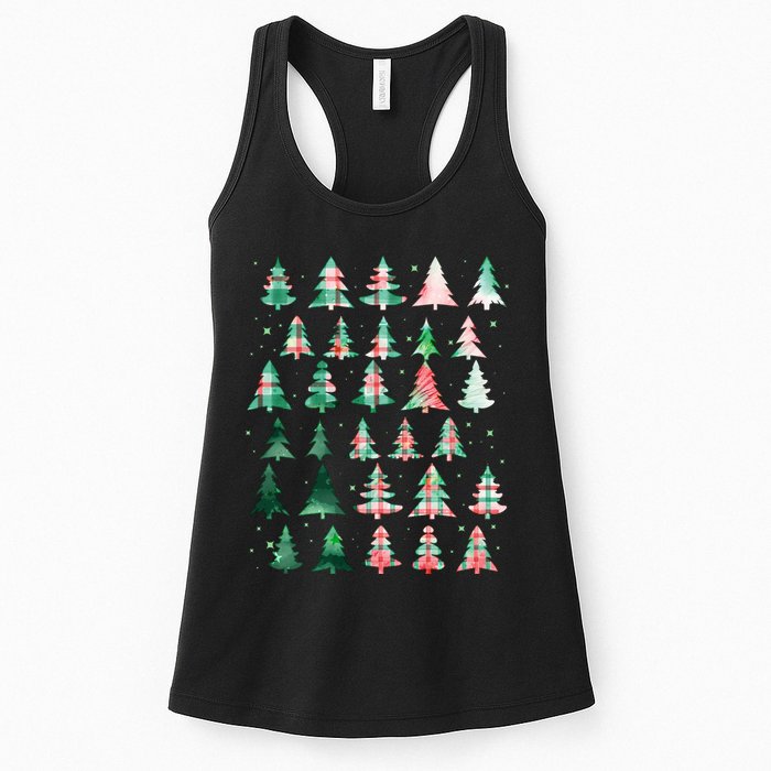 Festive Christmas Trees Patterns Mash Up Womens Tank Top