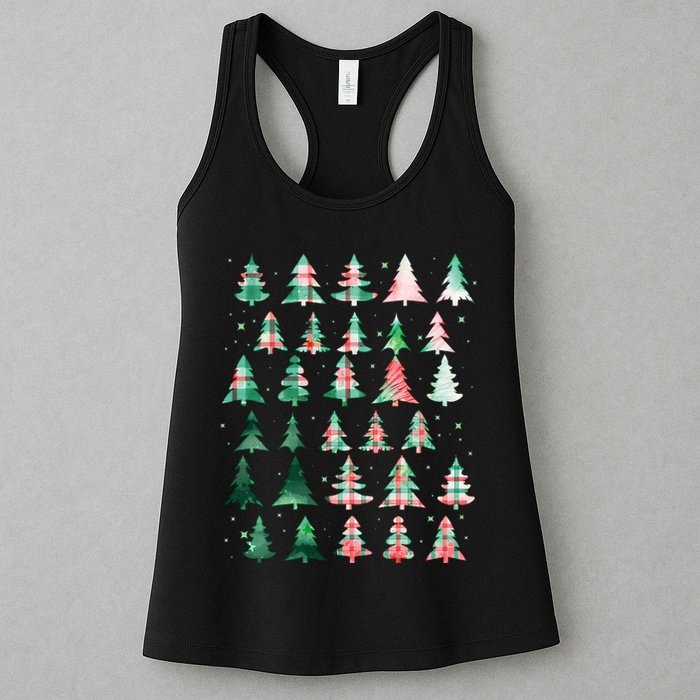 Festive Christmas Trees Patterns Mash Up Womens Tank Top