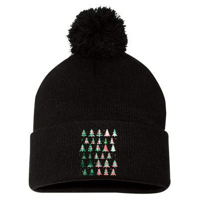 Festive Christmas Trees Patterns Mash Up Pom Pom 12in Knit Beanie