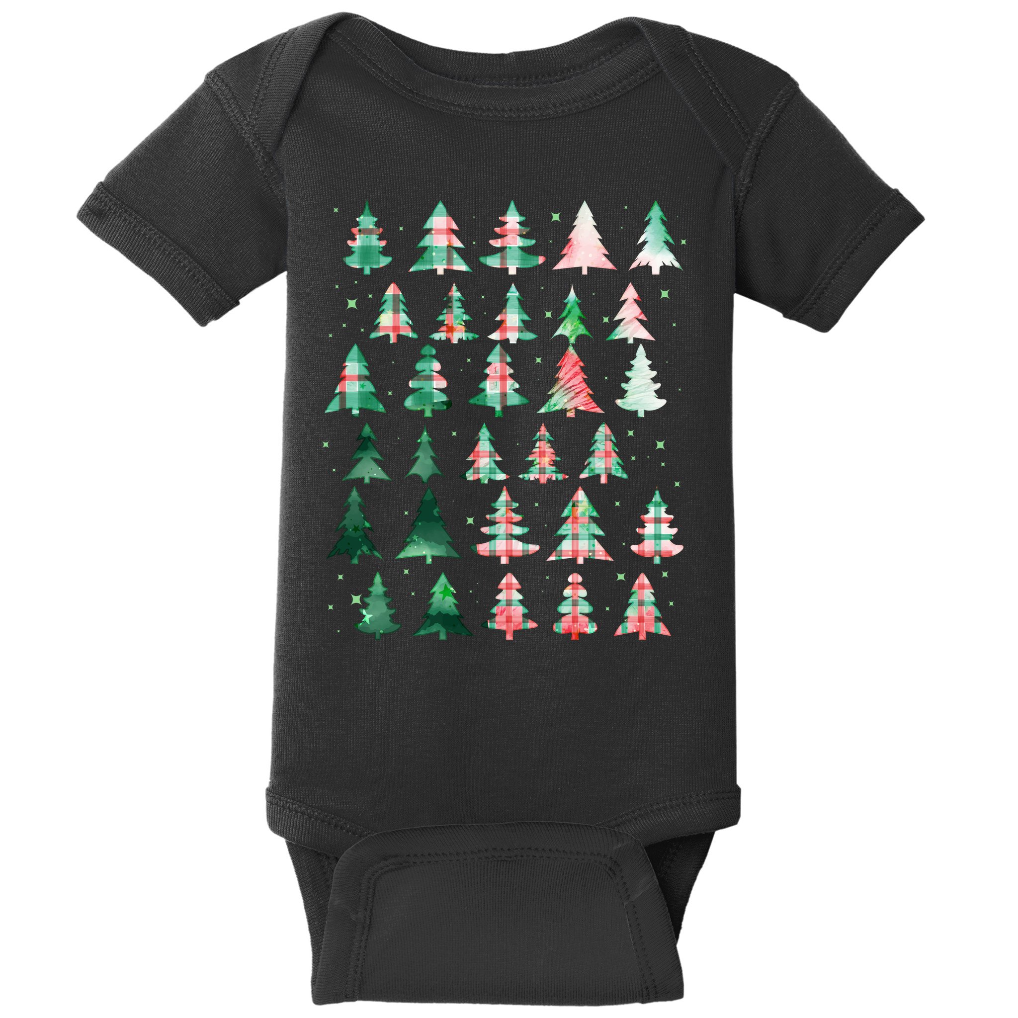 Festive Christmas Trees Patterns Mash Up Baby Bodysuit