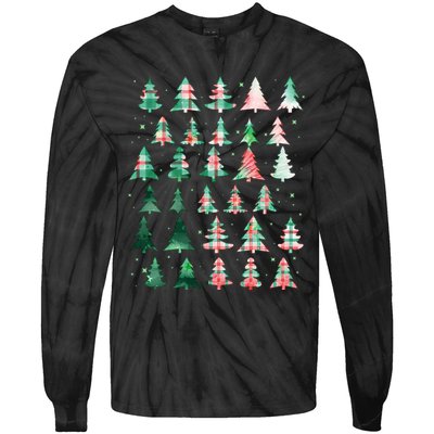 Festive Christmas Trees Patterns Mash Up Tie-Dye Long Sleeve Shirt