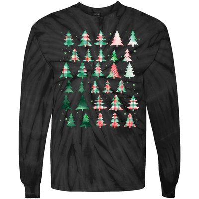 Festive Christmas Trees Patterns Mash Up Tie-Dye Long Sleeve Shirt