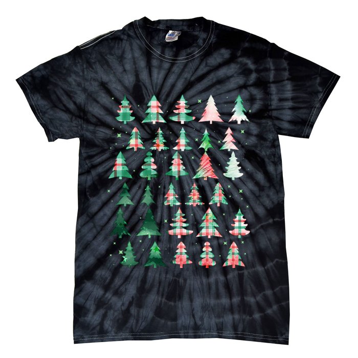 Festive Christmas Trees Patterns Mash Up Tie-Dye T-Shirt