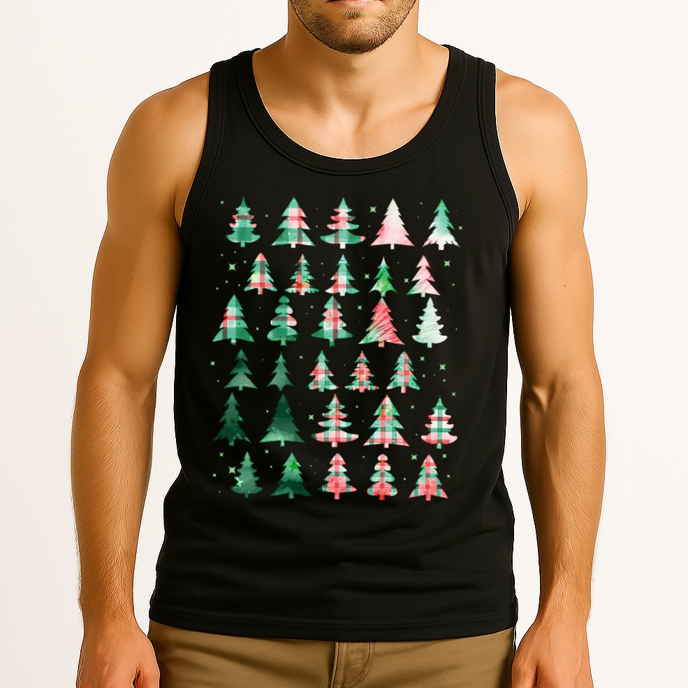 Festive Christmas Trees Patterns Mash Up Tank Top