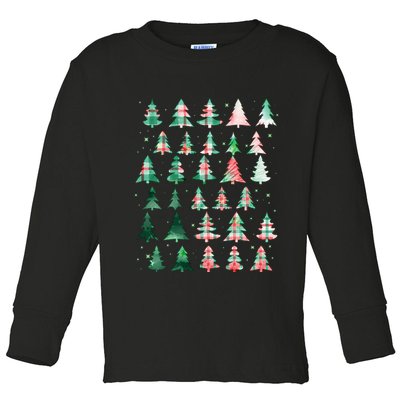 Festive Christmas Trees Patterns Mash Up Toddler Long Sleeve Shirt