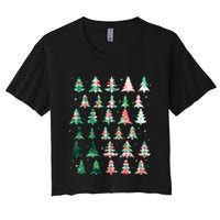 Festive Christmas Trees Patterns Mash Up Crop Top