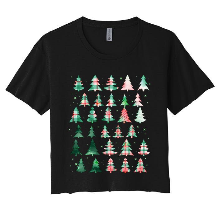 Festive Christmas Trees Patterns Mash Up Crop Top