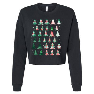 Festive Christmas Trees Patterns Mash Up Cropped Pullover Crew