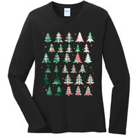 Festive Christmas Trees Patterns Mash Up Ladies Long Sleeve Shirt