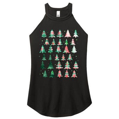 Festive Christmas Trees Patterns Mash Up Women's Perfect Tri Rocker Tank