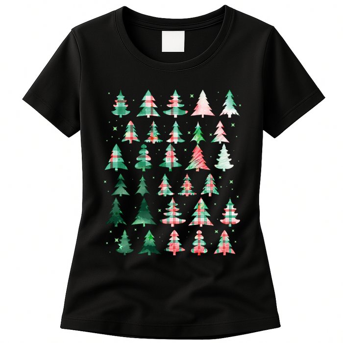 Festive Christmas Trees Patterns Mash Up Womens T-Shirt