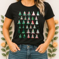 Festive Christmas Trees Patterns Mash Up Womens T-Shirt