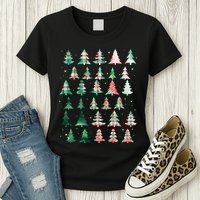 Festive Christmas Trees Patterns Mash Up Womens T-Shirt