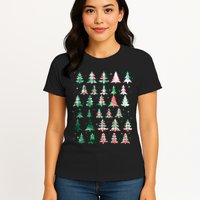 Festive Christmas Trees Patterns Mash Up Womens T-Shirt