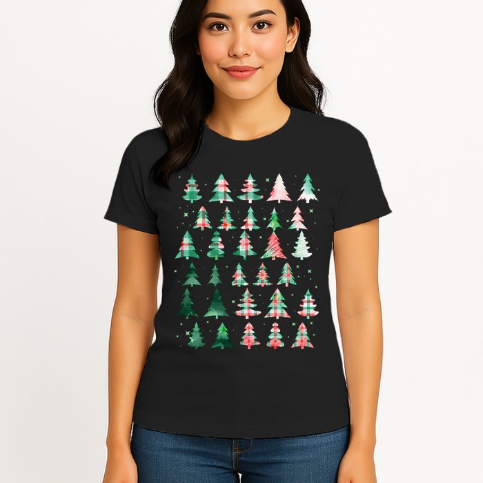 Festive Christmas Trees Patterns Mash Up Womens T-Shirt