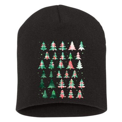 Festive Christmas Trees Patterns Mash Up Short Acrylic Beanie