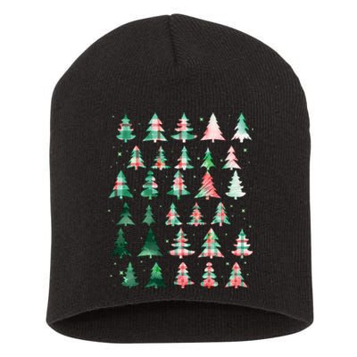 Festive Christmas Trees Patterns Mash Up Short Acrylic Beanie