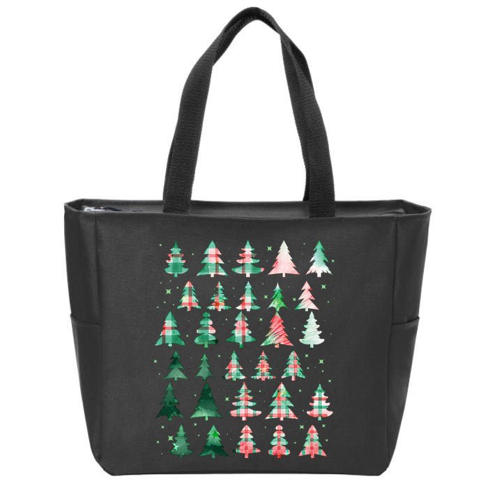 Festive Christmas Trees Patterns Mash Up Zip Tote Bag