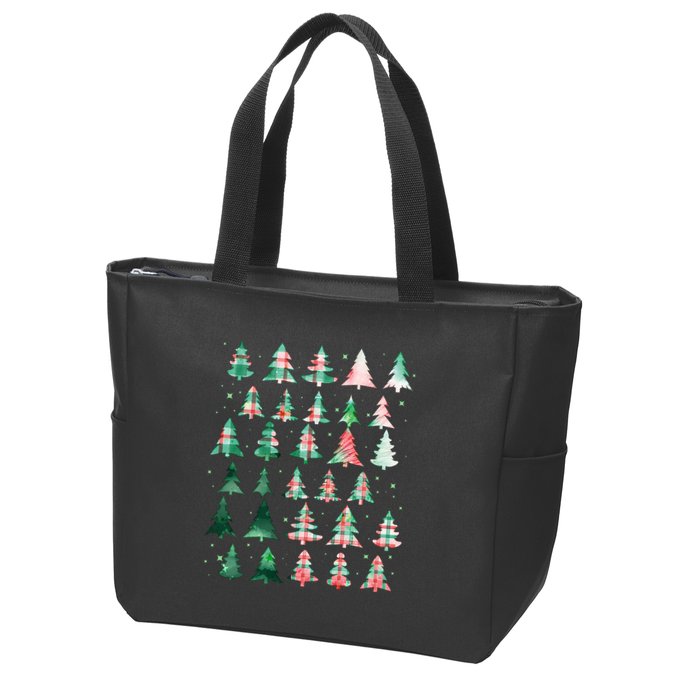 Festive Christmas Trees Patterns Mash Up Zip Tote Bag