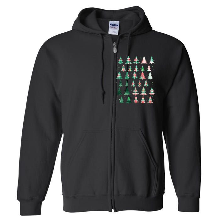 Festive Christmas Trees Patterns Mash Up Full Zip Hoodie