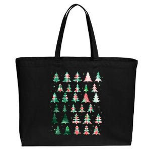 Festive Christmas Trees Patterns Mash Up Cotton Canvas Jumbo Tote