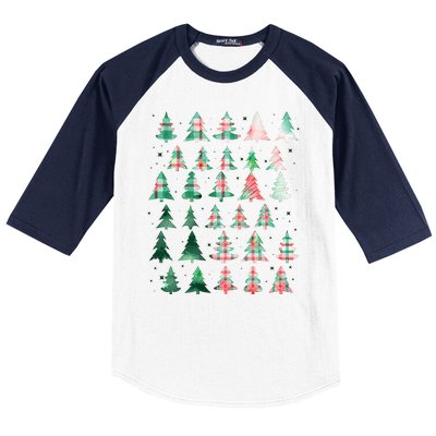 Festive Christmas Trees Patterns Mash Up Baseball Sleeve Shirt