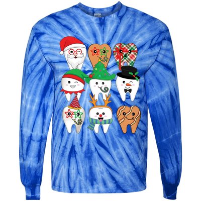 Funny Christmas Teeth Dental Hygiene Dental Squad Gift Tie-Dye Long Sleeve Shirt