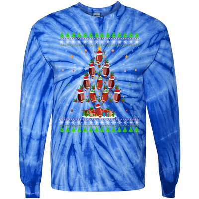 Football Christmas Tree Ugly Santa American Football Xmas Gift Tie-Dye Long Sleeve Shirt