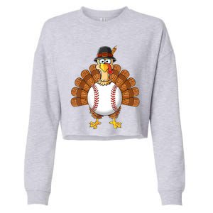 Funny Cute Turkey Baseball Thanksgiving Thankful Boys Gift Cropped Pullover Crew