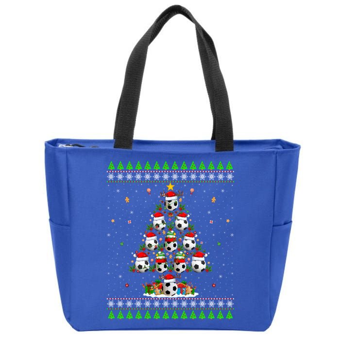 Football Christmas Tree Ugly Sweater Santa Football Xmas Gift Zip Tote Bag